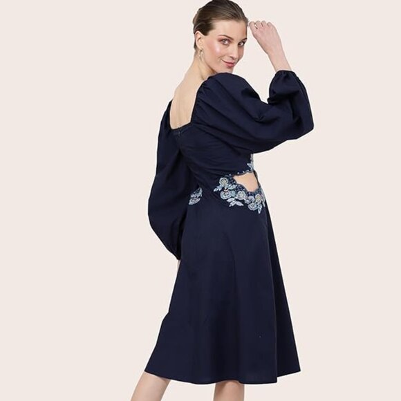 NWT Midnight Blue Boho Cutout Waist Midi Dress - Picture 2 of 6